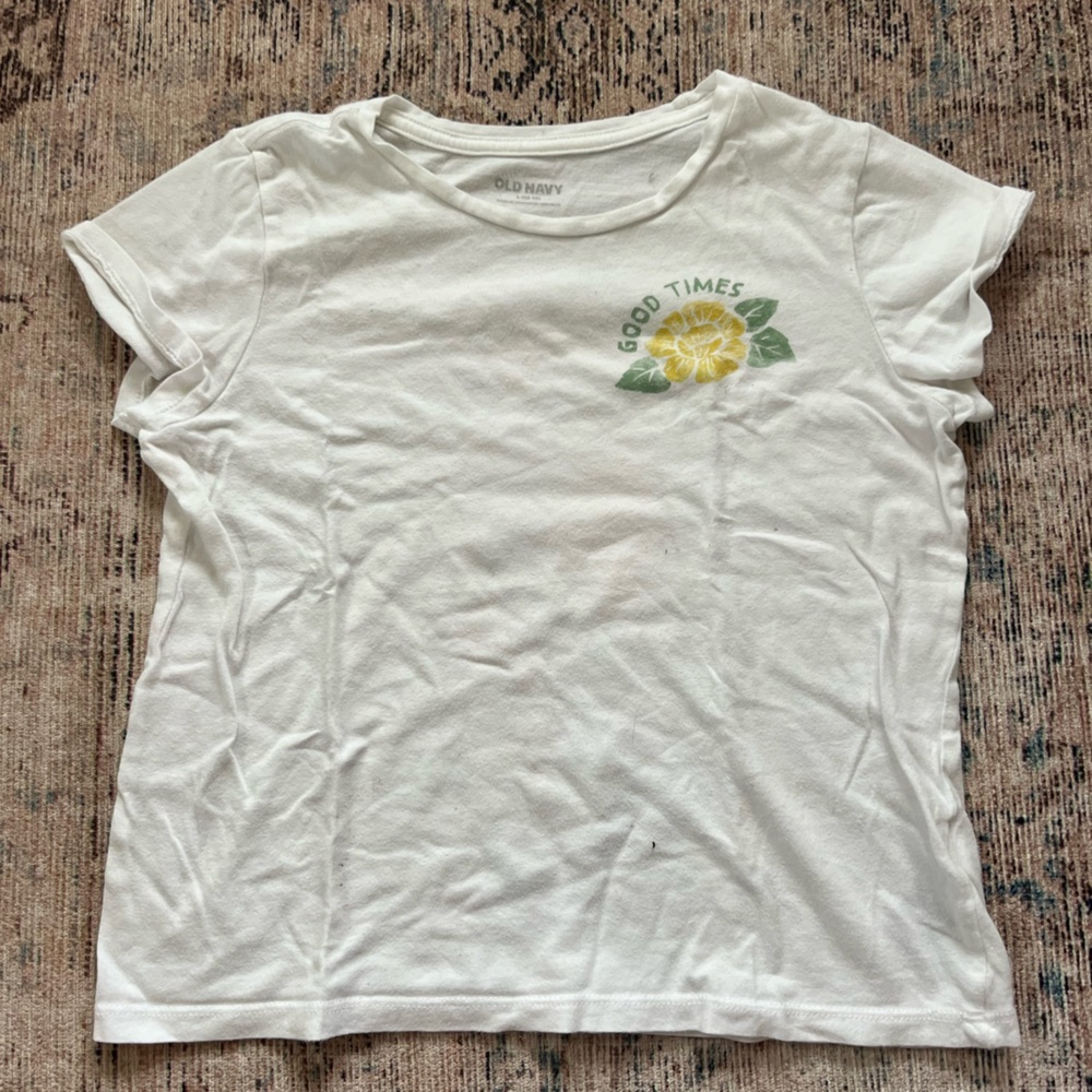 Old Navy White Tee with Yellow and Green Graphic Girls L